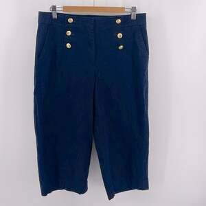 Talbots chino flat front sailor button nauticalal wide leg cropped pants sz 12P